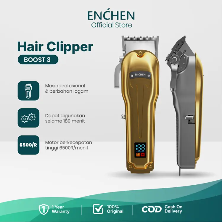 ENCHEN Alat Cukur Rambut Boost 3 Gold Hair Clipper Electric Metal Design