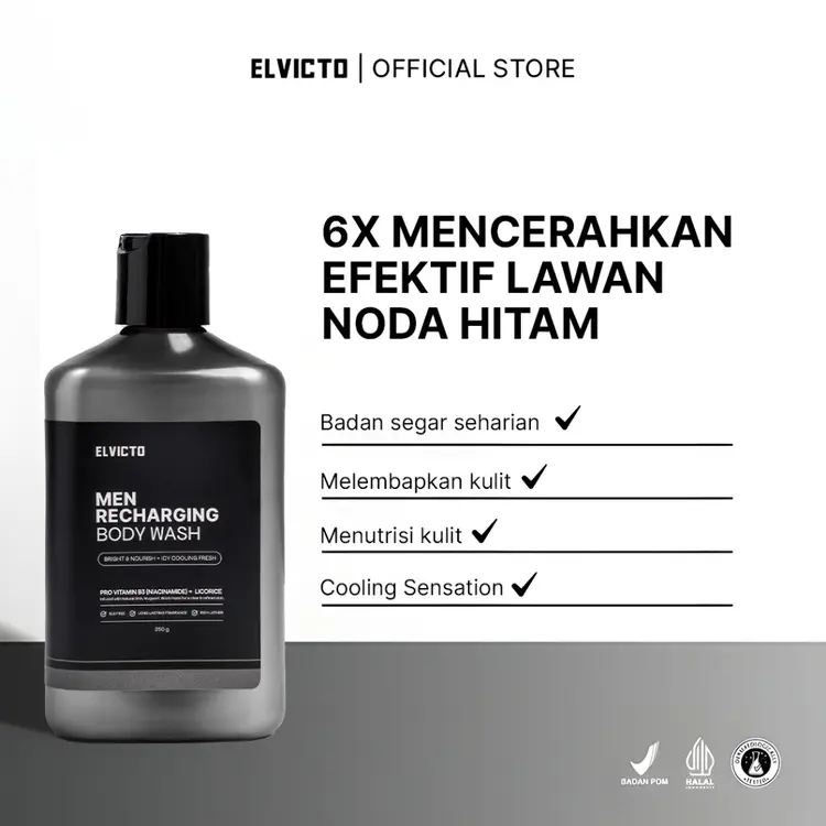 ELVICTO MEN RECHARGING BODY WASH 250gr | Sabun Mandi Pria Men Body Wash Body Soap Inspired by Escobar Parfum Body Wash Pria Wangi Tahan Lama Sabun Mandi Cair Sabun Jerawat Punggung Body Care BPOM