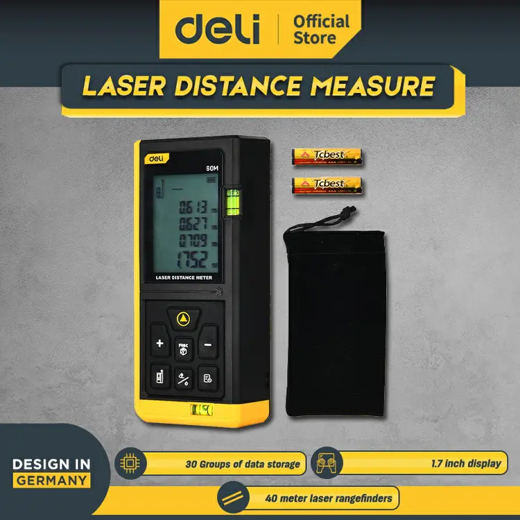 Deli Laser Rangefinders/Meteran Laser Digital 40/60/80/100 m Akurat EDL41XX /Alat Perkakas