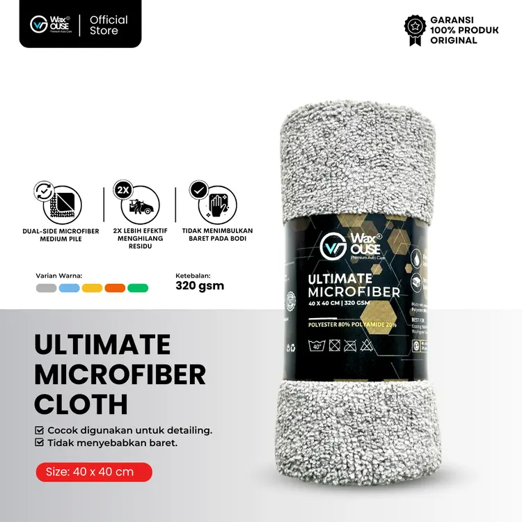 Waxouse Ultimate Microfiber 320 GSM – Lap Premium untuk Detailing Mobil & Motor, Ukuran 40x40 cm