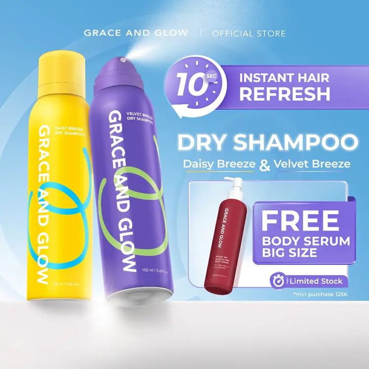 Grace and Glow Dry Shampoo - Instant Hair Refresh Daisy & Velvet Breeze | Shampo Tanpa Bilas Hair Spray Semprotan Rambut Tanpa Residu Anti Lepek Atasi Kulit Kepala Berminyak | Sampo Fresh Hair Styling Rambut Bervolume
