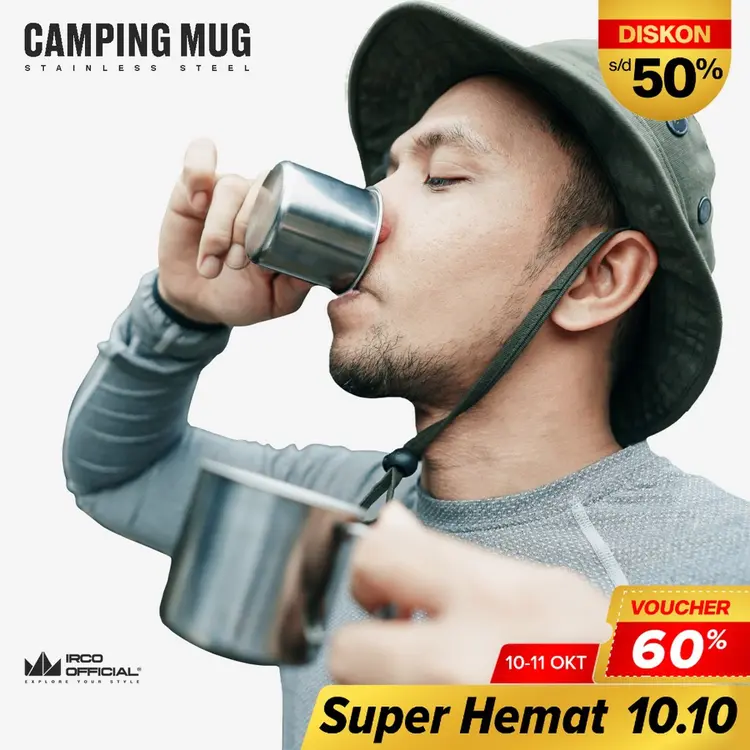 IRCO Gelas Camping Stainless 140ml - Cangkir Gunung Enamel Polos - Mug Outdoor - Gelas Kopi Jadul