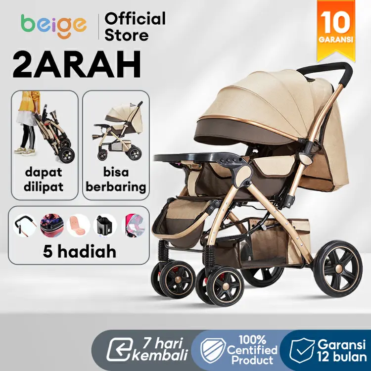 BEIGE Stroller Bayi Kereta Dorong Lipat traveling two way newborn portable mudah dibawa