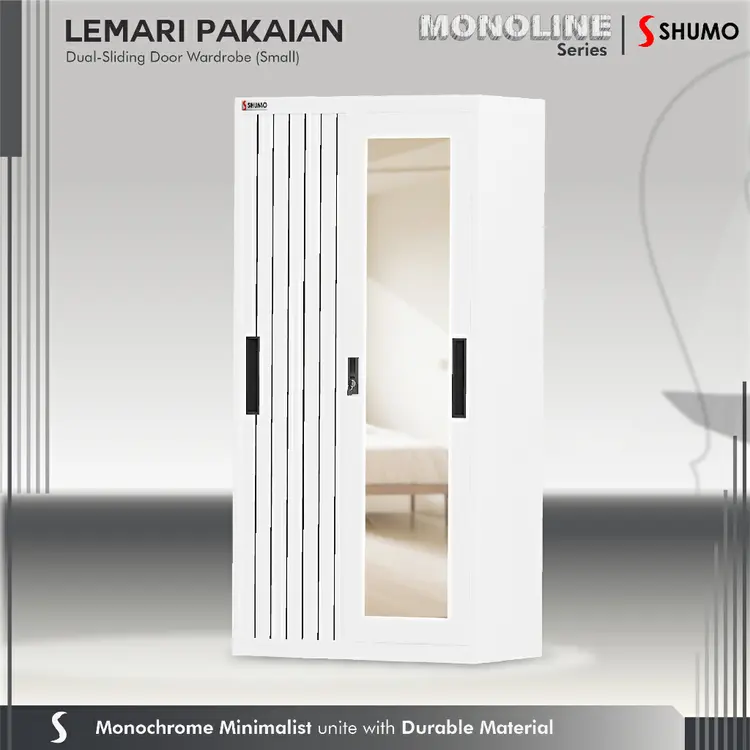 Citra Furniture SHUMO ® Lemari Pakaian 2 Pintu Besi Sliding Cermin | Lemari Baju Sleding Besi CTR1