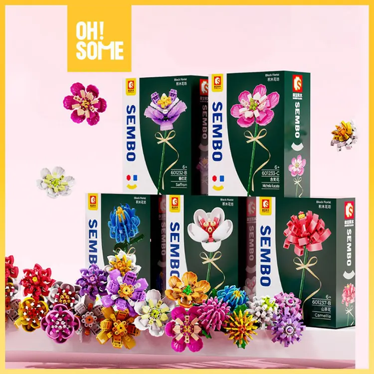 OHSOME -SEMBO building blocks flowers/bouquet gift (warna bunga dikirimkan acak)