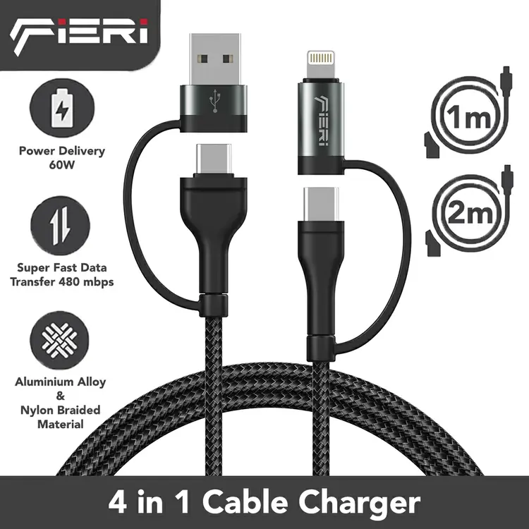 Fieri Kabel Data Charger 4in1 USB A Type C Lightning PD SuperCharge