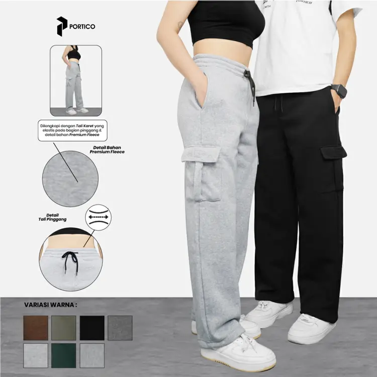 PORTICO - Axel Basic Cargo Loose Pants - Premium Fleece - Celana Pria Wanita Unisex - JOG04
