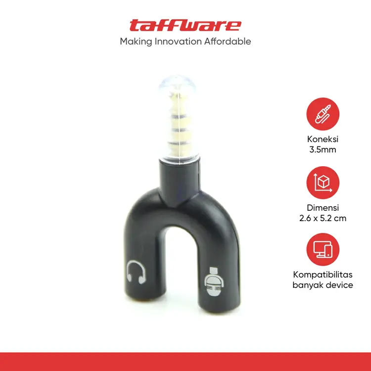 TaffSTUDIO Splitter Audio Shape U 3.5mm ke Headphone & Mic - K0650 - Black