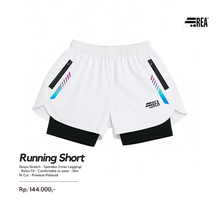 REA ACTIVEWEAR - Celana Olahraga Pendek 2in1 Legging Running White Edition