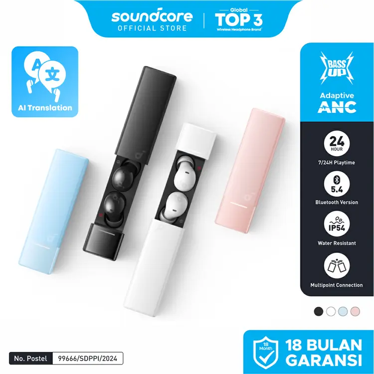 (NEW LAUNCH) Soundcore Anker A30i NC Earbuds Adaptive Noise Canceling Headset Wireless Earphone Bluetooth 5.4 TWS Low Latency for Game Long Battery 4 Mics IP54 -A3958