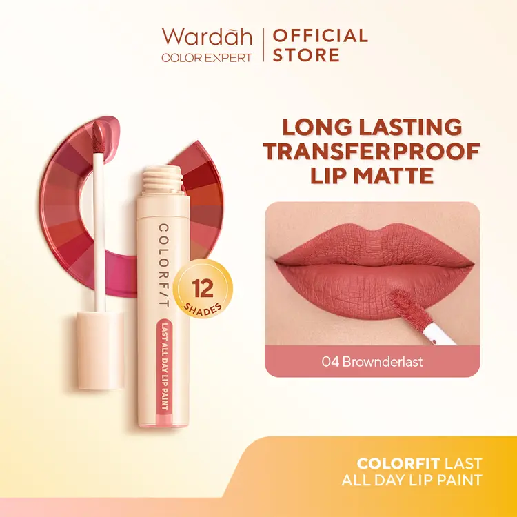 WARDAH Lip Cream Colorfit Last All Day Lip Paint 4 gr (Shade 1-12) Tahan Lama Hingga 12 Jam - Transferproof dengan One Swipe Coverage - Warna Intense - Lipstik Tahan Air dan Minyak - Liptint Anak Sekolah - Liptint - Makeup
