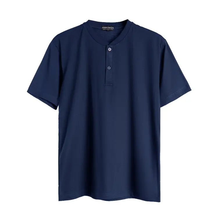 Evernext - Kaos Polos Pria Henley Tee Kaos Kancing Lengan Pendek Basic T-Shirt Combed 30s Pria