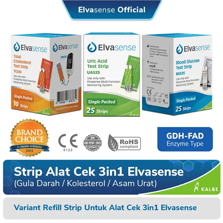 Strip Alat Cek 3in1 Elvasense (Gula Darah/Kolesterol/Asam Urat)