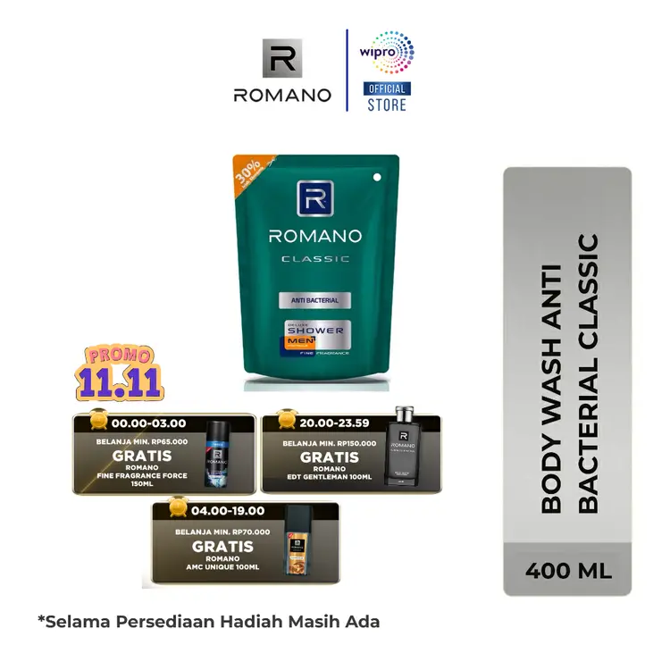 Romano Sabun Mandi Cair Classic Refill 400Ml - Body Wash Anti Bakteri