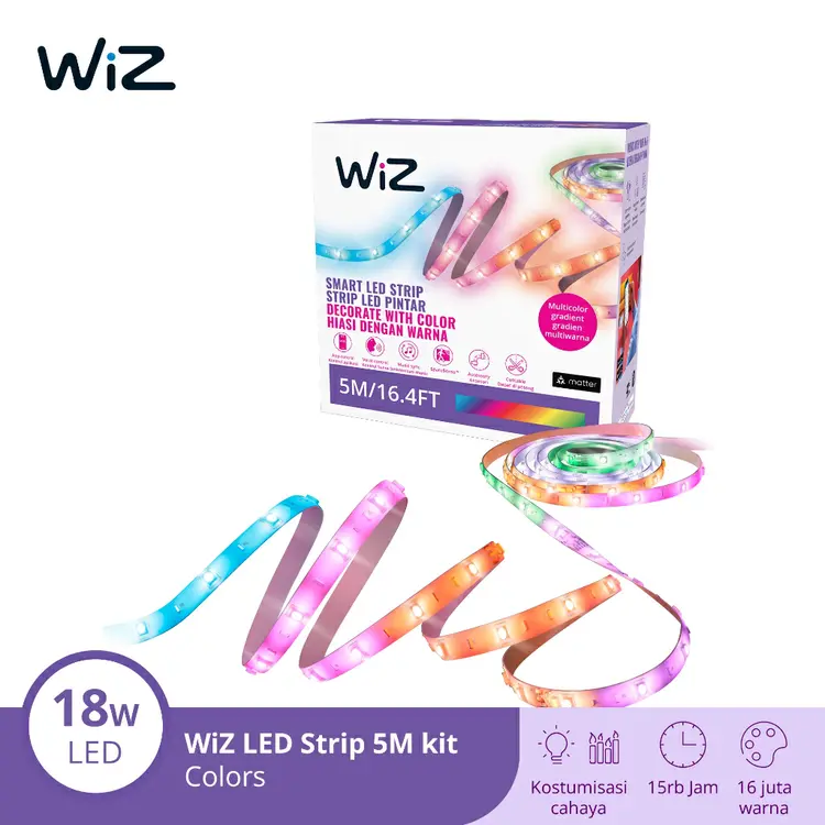 WiZ Lampu Smart LED Strip Starter Kit WiFi RGBIC adaptor – Lampu Hias TV 5M, 10M, 20M