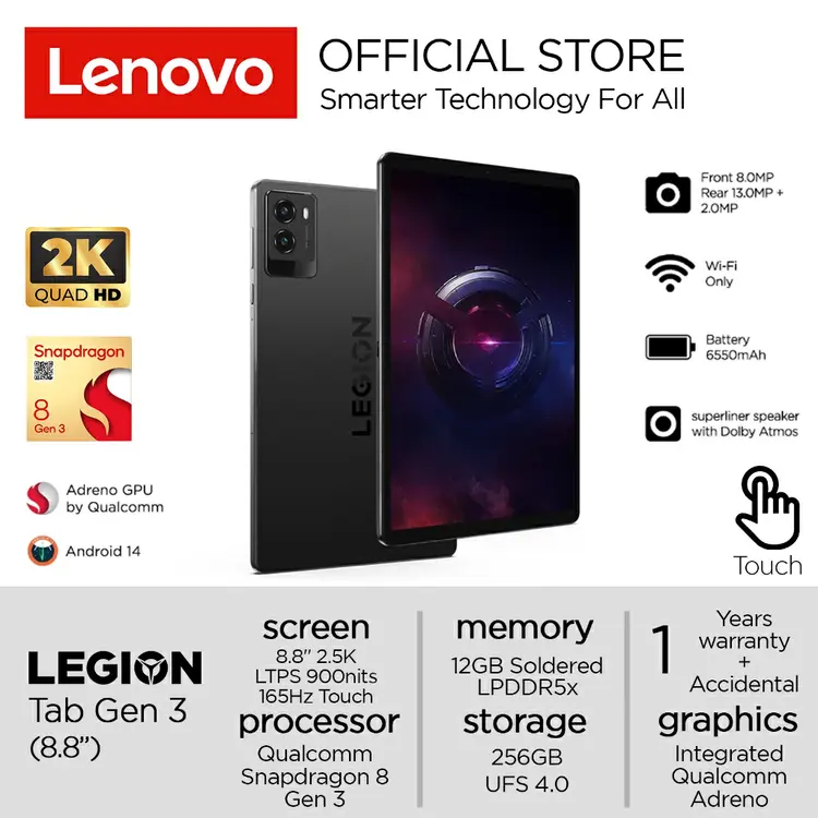 Lenovo Legion Tab Snapdragon 8 Gen 3 256GB UFS 12GB 2.5K LTPS 165Hz Touchscreen