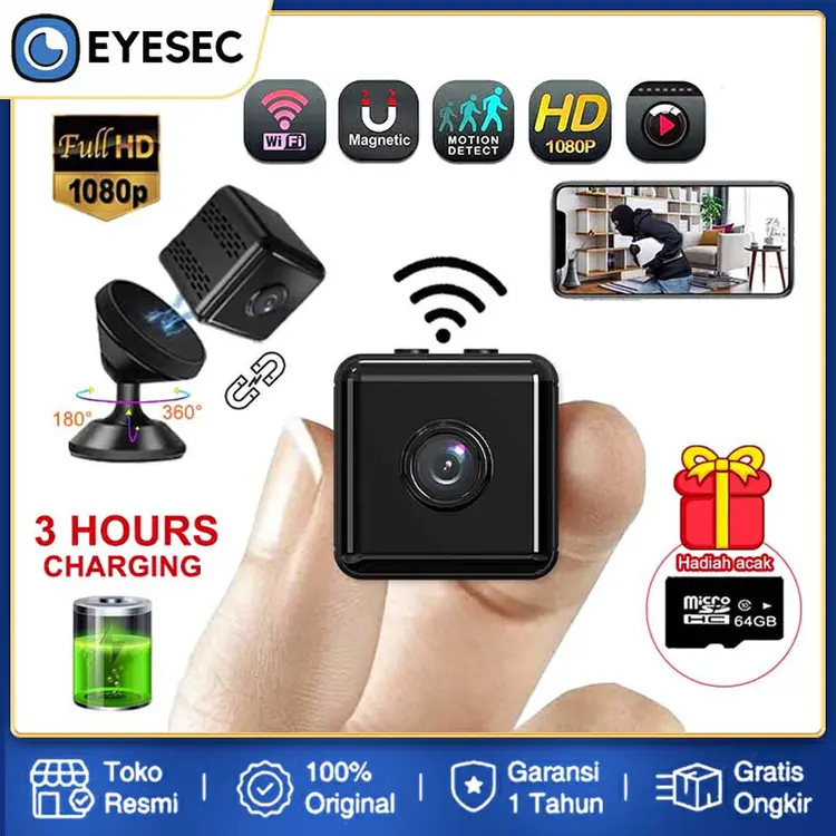 EYESEC CCTV Mini 1080P Kamera Wifi Camera Mini Spy Cam Tersembunyi Kamera Pengintai Mini CCTV Baterai