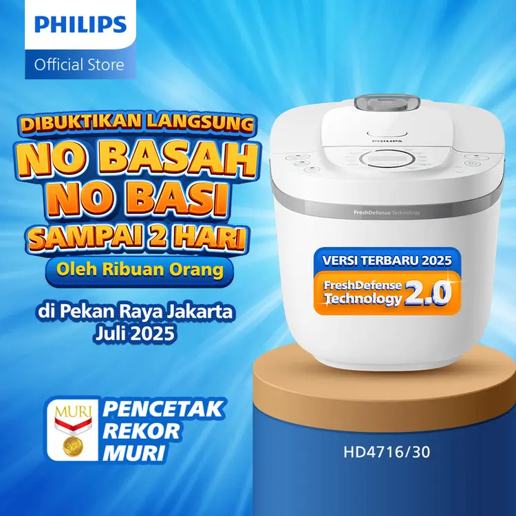 Philips Rice Cooker 1.8 L - 3000 Digial Series HD4716/30 - Putih - Anti lengket - FreshDefense Technology - Nasi No Basah No Basi hingga 48 Jam - 400 Watt