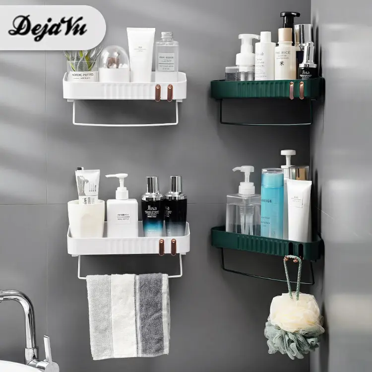 Dejavu Rak Kamar Mandi Tempel Tanpa Paku Rak Sudut Bumbu Dapur Dinding Tempat Sabun Mandi HRD323