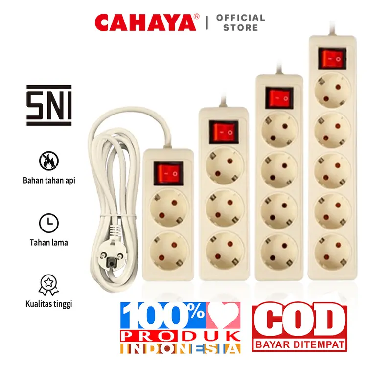 CAHAYA - Stop Kontak + Kabel 2/3/4/5 Lubang 1.5/3/5/10 Meter SNI / SC-732/3/4/5