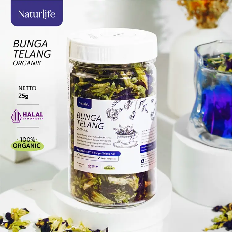 TEH BUNGA TELANG KERING SEGAR ORGANIK 25G MINUMAN BUNGA TELANG BUTTERFLY PEA ORGANIC BLUE PEA KERING HERBAL PREMIUM REMPAH NUTRIFARM / BEORGANIK / DARI BUMI / SAFIYA / GALLEO