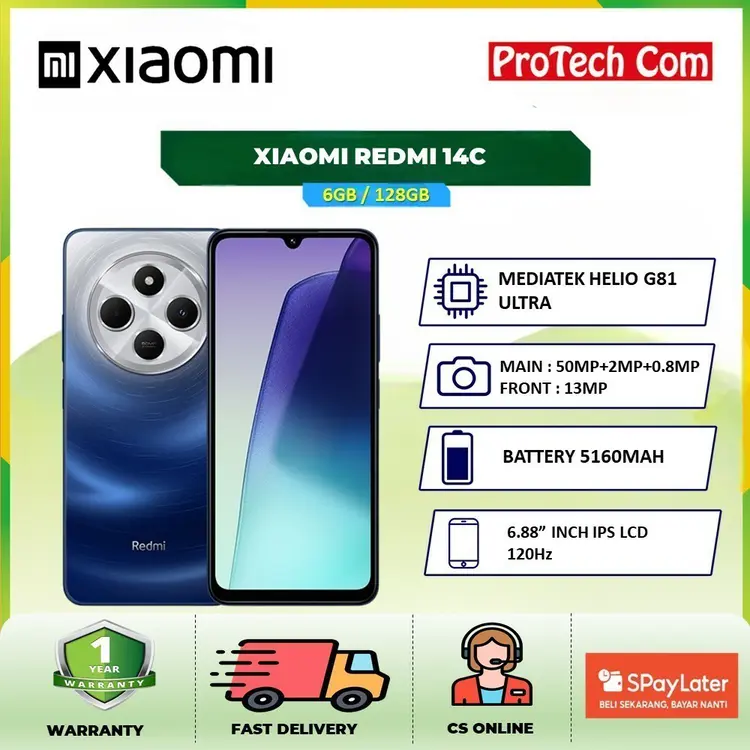 New XIAOMI REDMI 14C 6GB 128GB NFC Layar 6,88" 120 Hz Garansi Resmi
