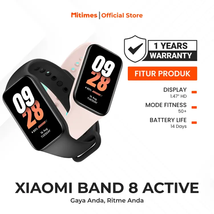 Xiaomi Smart Band 8 Active 1.47 inch TFT | 50 Mode Olahraga | Tahan Air 5ATM | Baterai Tahan 14 Hari