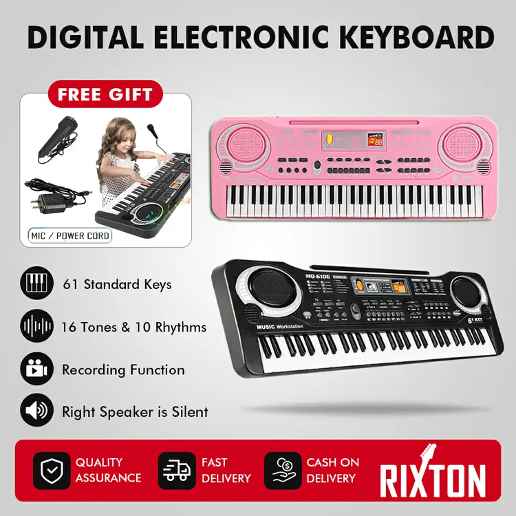 RIXTON 61 Keys Digital Piano Electronic Keyboard For Kids Electronic Piano Organ with Microphone