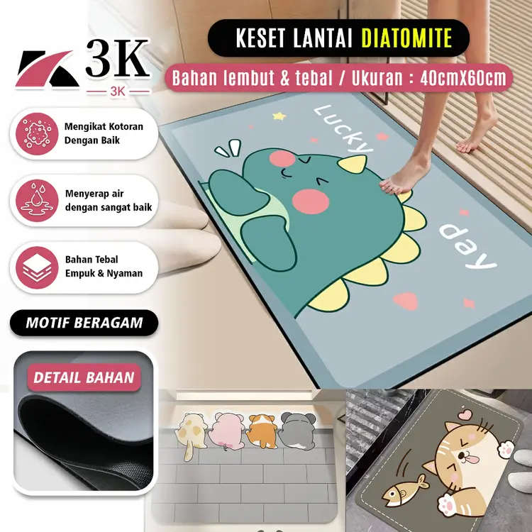 (3K Surabaya) Keset Diatomite Kotak / Keset Lantai Motif Baru Anti Slip Lembut Kekinian 2025