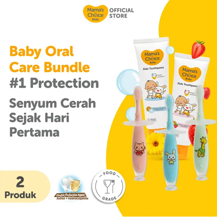 Pasta Gigi Anak + Sikat Gigi Bayi 0+ Bulan | Mama's Choice Baby Oral Care Bundle - My First Toothbrush (Sikat Gigi Baby) + Baby - Kids Toothpaste (Pasta Gigi Baby)