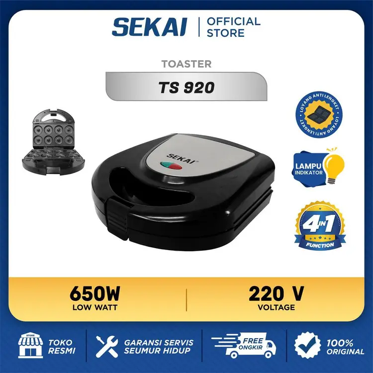 SEKAI Pemanggang Roti 4 in 1 Toaster Sandwich Waffle Grill Donut / Roti Panggang - TS 920 4 in 1