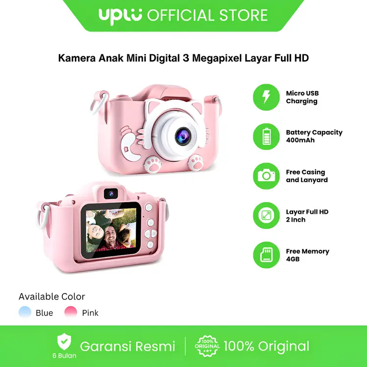 UPLU Kamera Anak Digital Layar HD 1080P Mini Kids Camera Mainan Foto Video Free Memori 4Gb