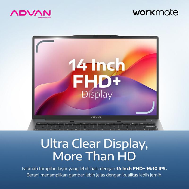 Product image [Exclusive Launch] ADVAN Laptop WorkMate | AMD Ryzen 5 3500U / Intel i3-1215U | 14 Inch FHD+ 16:10 IPS | 8GB/256GB Upgradable | WIFI 5 | Free WIndows 11 | Garansi Resmi 1 Tahun 6