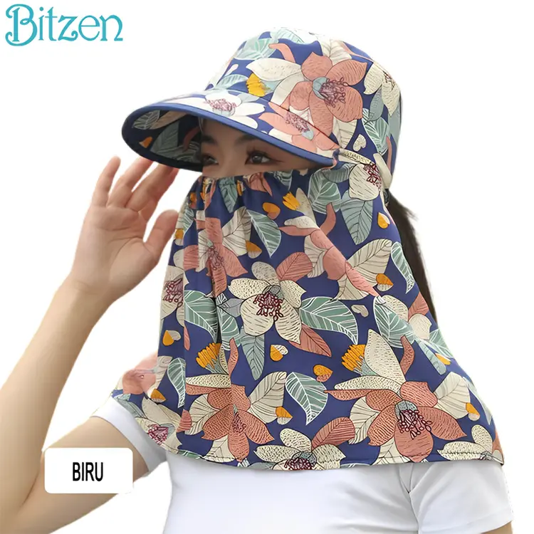 Bitzen Topi Visor Lipat Wanita Anti UV Lebar/Topi Pantai Cadar Topi Matahari Pemetik Teh Topi Wanita