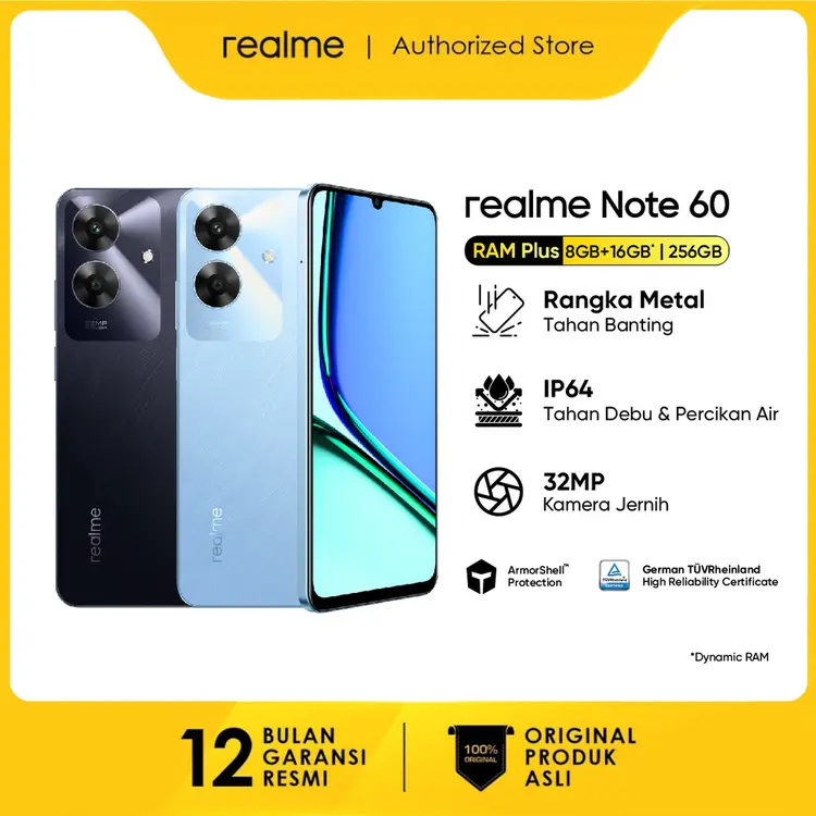 realme note 60 4/64 6/128 8/256 ArmorShellTM Protection | TÜV Rheinland | 32MP Camera| 48- month Fluency | IP64 Dust & Water Resistance