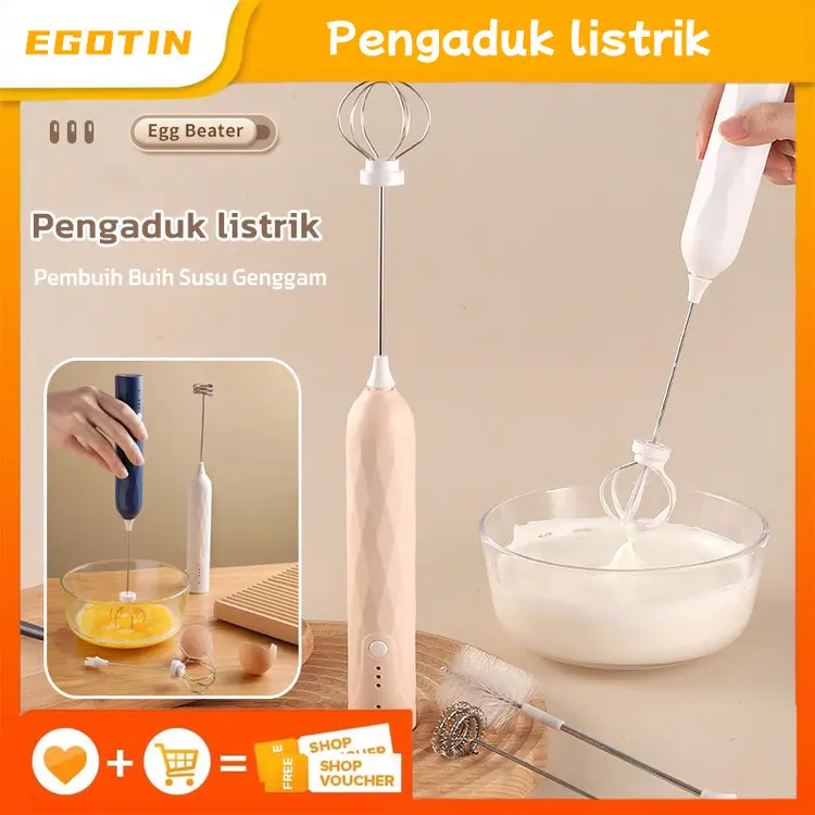 EGOTIN Pengaduk Kopi Elektrik Alat Kocok Telur Elektrik Cappuccino Maker Mini Electric Hand Mixer Pengocok Telur Pengaduk Telor / Milk Frother Mixer Kopi Dalgona Milkshake Pengocok Minuman Pengaduk Coffee Latte Kopi Susu Hot Chocolate
