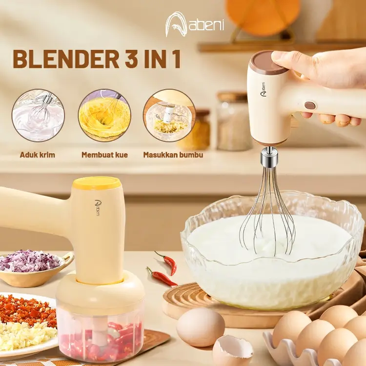 Abeni Blender Mixer Mini 3IN1 USB Portable Hand Mixer Elektrik Mikser Pengaduk Adonan Telur Chopper Mini Food  Processor Mixer