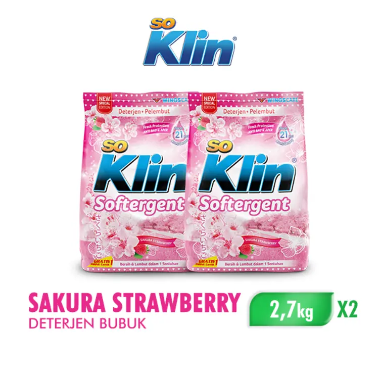 [Paket isi 2] SOKLIN Deterjen Bubuk Soft Sakura Strawberry Bag 2,7kg