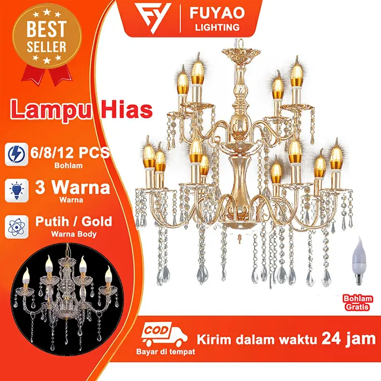 FUYAO LIGHTING Lampu Hias Gantung Kristal Lilin Modern Aesthetic dengan Bohlam