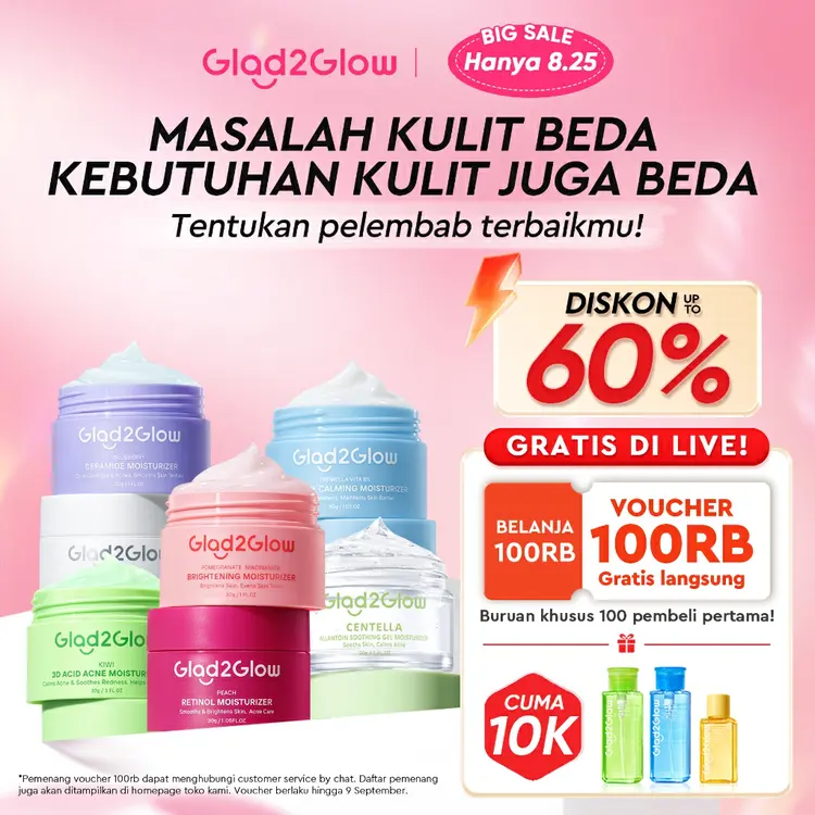 Glad2Glow Moisturizer Series Mencerahkan Pencerah Wajah Anti Jerawat Penuaan Hilangkan Flek Tenangkan Kulit Niacinamide 377 Retinol Centella Skincare Pelembab Esensi Perawatan Kulit Pelembab Wajah Pembersih day cream tone up g2g official store