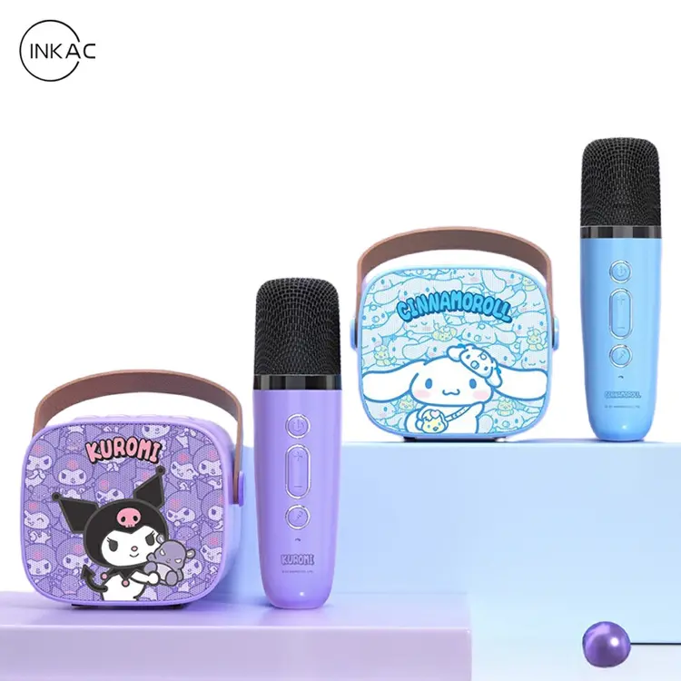 【COD】INKAC Kuromi Speaker mikrofon Bluetooth nirkabel mini speaker portabel Kuromi keluarga Sanrio baru mengatur mesin karaoke AI pintar Audio karaoke Ktv Hadiah Liburan Tws bluetooth Mic Ponsel k1 Mic Speaker For Child Gifts