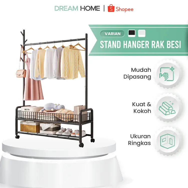 Stand Hanger Besi Rak Penyimpanan Multifungsi Baju Tas Sepatu Jemuran Baju Minimalis Dreamhome