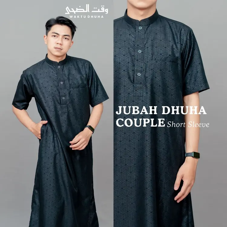 WAKTU DHUHA - Jubah Dhuha Gamis Slimfit Cowok Lengan Pendek Motif Embos Hexagonal Super Adem