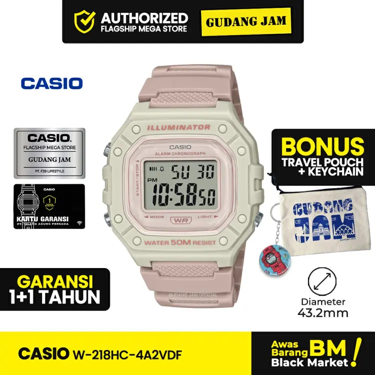 Jam Tangan Wanita Casio W-218HC-4A2VDF Digital Pink Resin Band