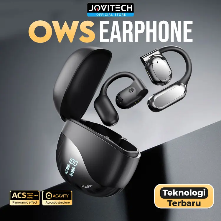 (Dapat Gift)Jovitech OWS Open Ear Headset Bluetooth  Earhook tws 5.4 ENC Peredam Kebisingan Suara HiFi Stereo True Wireless Sport Earphone Waterproof - EP62X