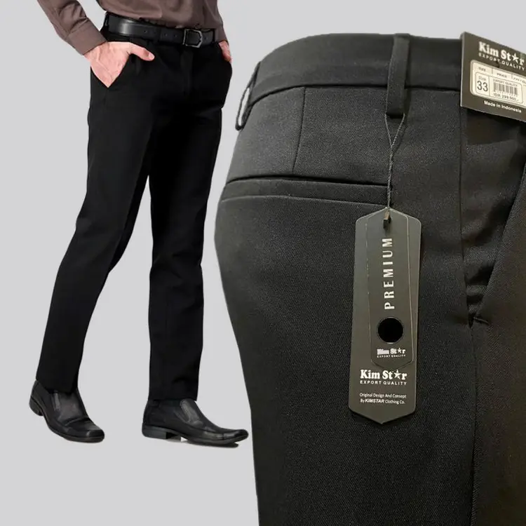 KIMSTAR - Celana Bahan Pria Slimfit Hitam - 27-38