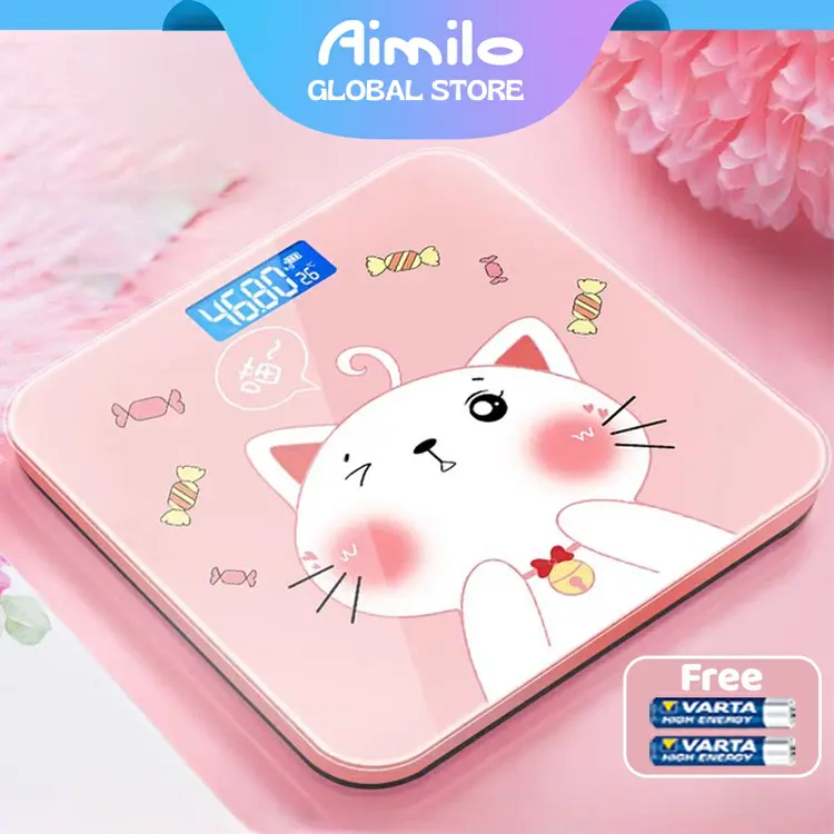 Aimilo Timbangan Badan Digital Kartun Pengukuran Akurat Timbangan Layar LCD Berat Max 180kg