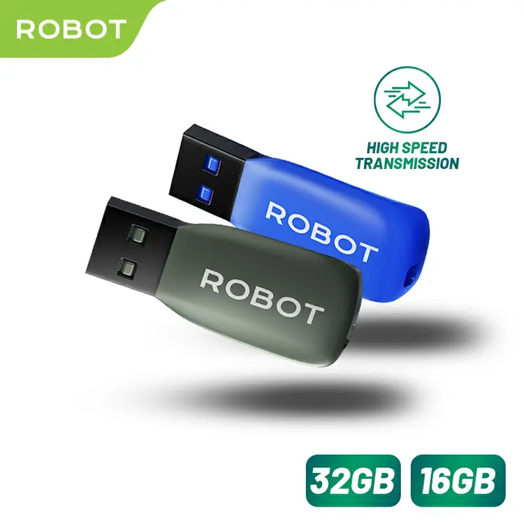 ROBOT Flashdisk USB High Speed 16GB/32GB Flash Drive All Metal Portable for All Windows RMF616/RMF632 Original - Garansi 1 Tahun