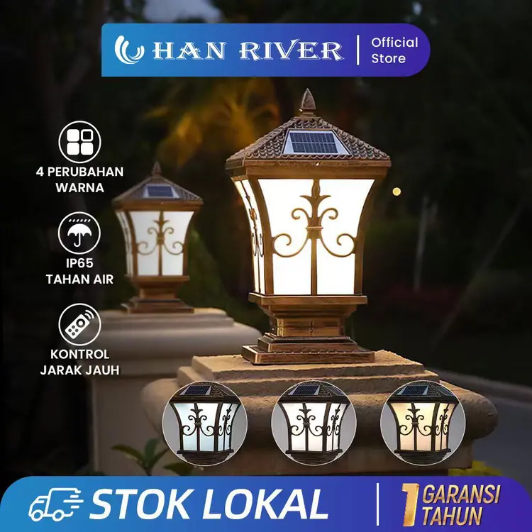 HAN RIVER 10W Lampu Taman Tenaga Matahari 3Warna Outdoor Lampu Pilar Multifungsi Lampu Pagar Tenaga Surya
