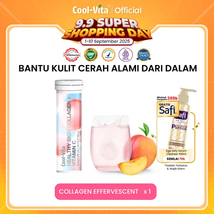 Coolvita Collagen Effervescent 1 Tube isi 10 - Tablet Larut Kolagen + Vitamin C BPOM & Original | Suplemen Kesehatan untuk Mencerahkan Kulit dan Anti-Aging